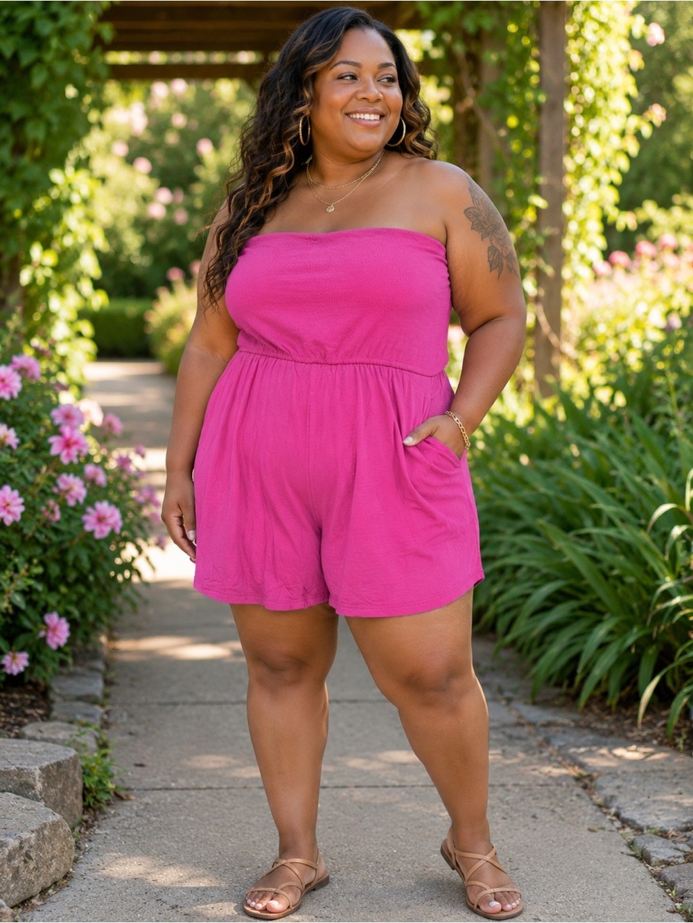 HEIMISH USA Strapless Hot Pink Romper Shorts